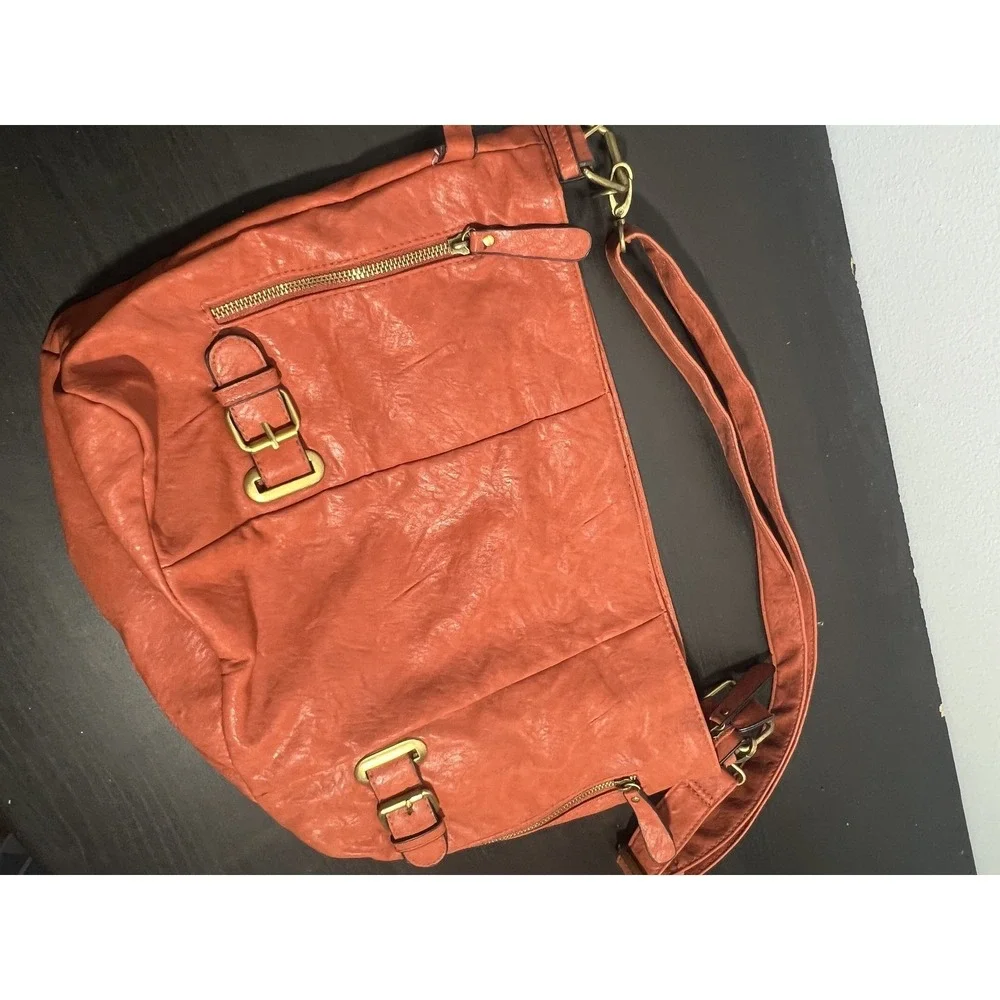 Bueno Rust Terracotta Faux Leather Hobo Shoulder Bag Adjustable Strap Gold